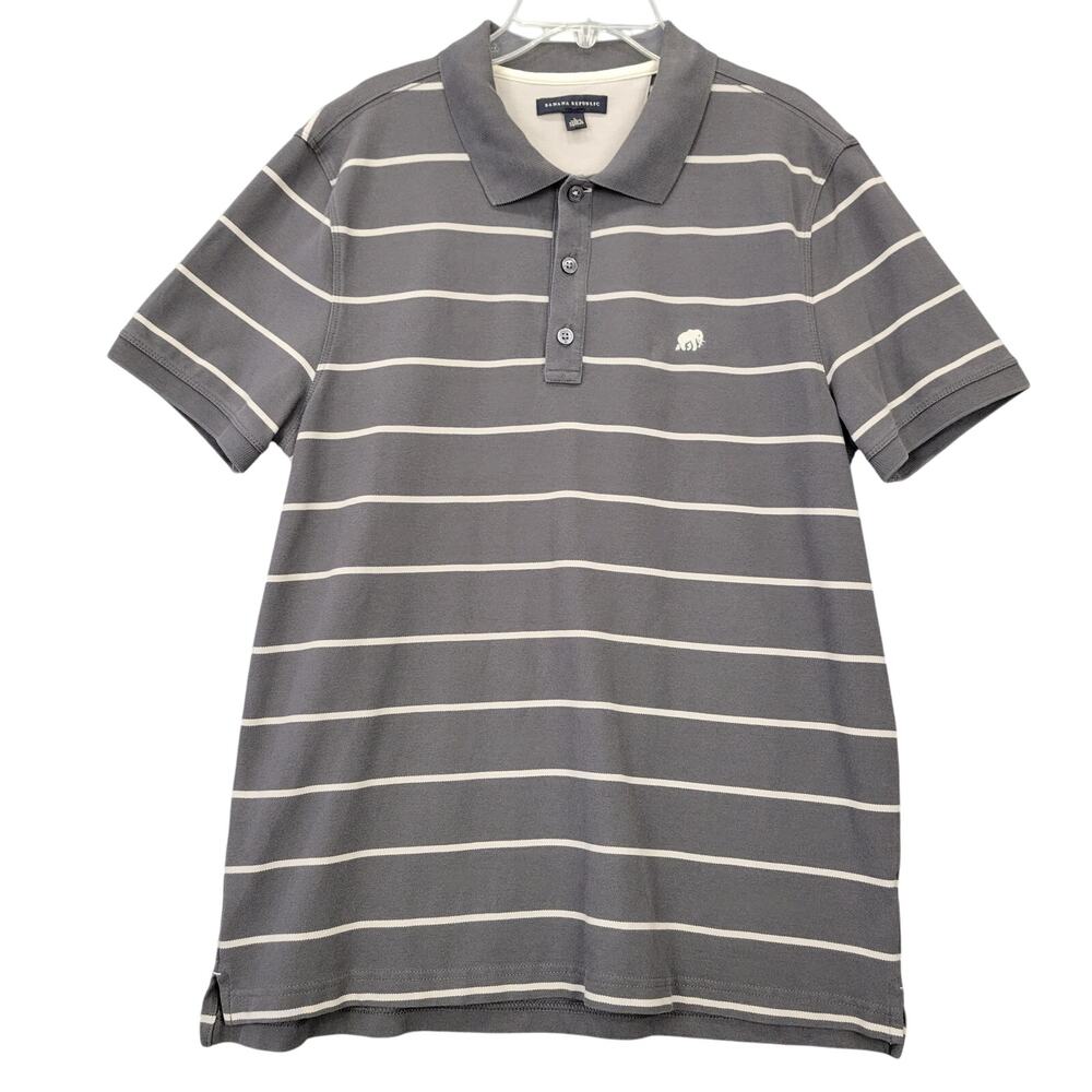 Banana Republic Gray Polo Shirt Striped Stretch Classic Short Sleeves Men Size L
